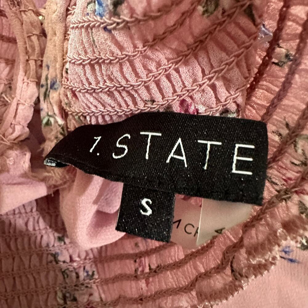 1.state Pink Smocked Mock Neck Puff Sleeve Boho Blouse Top S Cottage Core - Picture 8 of 11